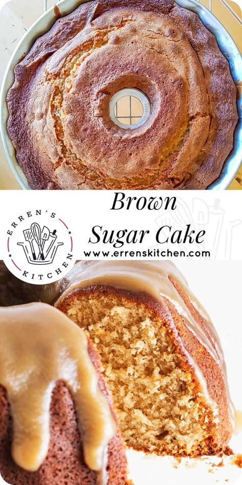 This easy recipe for Brown Sugar Cake with Caramel Glaze will be the best Homemade Bundt Cake you’ve ever made! Perfect Cake for this Christmas season! #brownsugarbundtcake #ErrensKitchen Carmel Bundt Cake Recipe, Brown Butter Bundt Cake, Burnt Caramel Cake, Honey Bundt Cake Recipe, Brown Sugar Carmel Poundcake, Thick Glaze For Bundt Cake, Brown Sugar Caramel Pound Cake, Brown Sugar Vanilla Cake, Caramel Bundt Cake Recipes