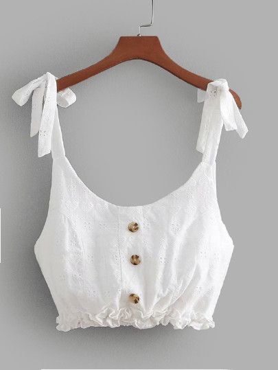 Shop Tie Strap Frill Hem Crop Top online. SheIn offers Tie Strap Frill Hem Crop Top & more to fit your fashionable needs. Crop Top Outfits Classy, Crop Tops Online, Diy Vetement, Trendy Fashion Tops, Women Tank Tops, Crop Top Outfits, White Crop, Tank Top Cami, White Crop Top