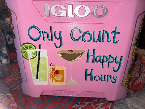 Sorority Cooler Ideas, Easy Cooler Painting Ideas, Sorority Coolers Painted, Cooler Painting Ideas, Cooler Painting Ideas For Girls Summer, Girly Cooler Painting, Painted Coolers For Girls Ideas, Girly Painted Cooler, Girl Cooler Painting