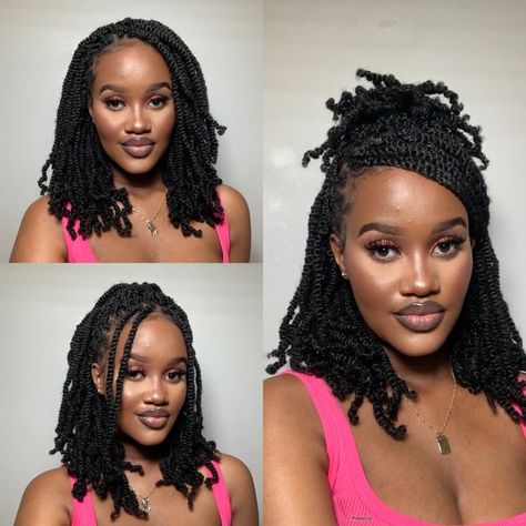 Spring Twist Braids Short Styles, Style For Twist Braids, African Short Braids Hairstyles, Short Spring Twists Hairstyle, Style Short Braids Black Women, Afro Springy Twist, Springy Afro Twist Hairstyles Short, Spring Twist Styling Ideas, Styles For Spring Twist