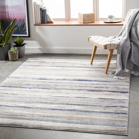 Grey And White Rug, Blue Colour Palette, Beachcrest Home, Striped Rug, Brown Area Rugs, Unique Spaces, Blue Ivory, Modern Area Rugs, Beige Area Rugs