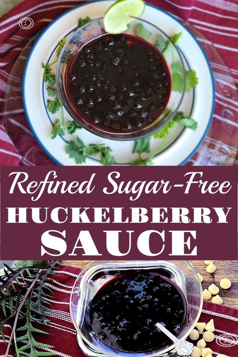 Refined Sugar-Free Huckleberry Sauce Recipe is a homemade dessert topping perfect for ice cream, crepes, pancakes, waffles, and bread. Idaho Huckleberries. #refinedsugarfree #huckleberries #huckleberryrecipe Huckleberry Sauce, Huckleberry Ice Cream, Shakeology Mug Cake, Cream Crepes, Huckleberry Recipes, Homemade Syrups, Crepes Pancakes, Waffles Ice Cream, Sauces Recipes