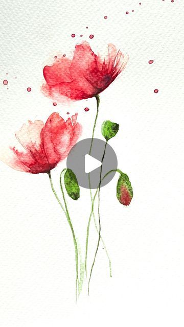 Water Painting Drawing, Water Colours Painting Flowers, Flower Art Painting Watercolour, Simple Painting Ideas Watercolour, Water Coloring Painting Ideas Simple, Watercolor Abstract Flowers, Watercolor Poppies Tutorial, Watercolour Flowers Simple, Water Coloring Ideas For Beginners