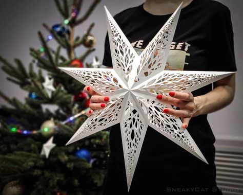 7 Pointed Star, 3d Svg Files, Paper Snowflake Patterns, Star Lantern, Christmas Windows, Christmas Star Decorations, Paper Snowflake, Star Template, Star Lanterns