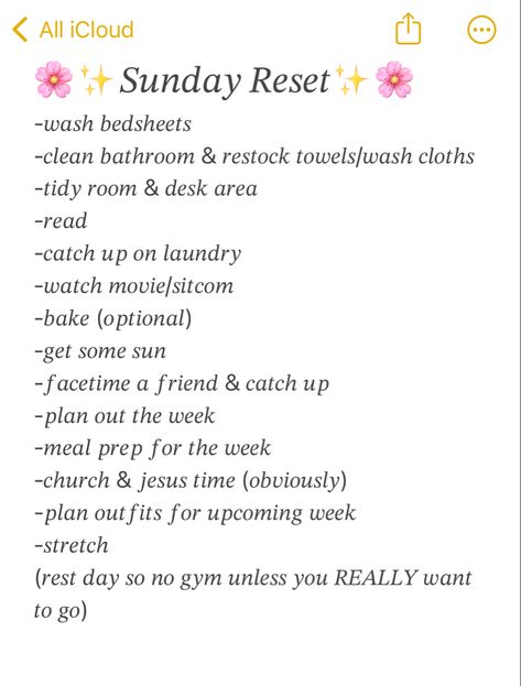 Sunday Reset Before School, Sunday Glow Up Routine, Saturday Reset Checklist, Sunday Reset To Do List, Weekend Reset Checklist, Reset Sunday Routine, Sunday Reset List, Sunday Reset Routine Aesthetic, Sunday Reset Ideas