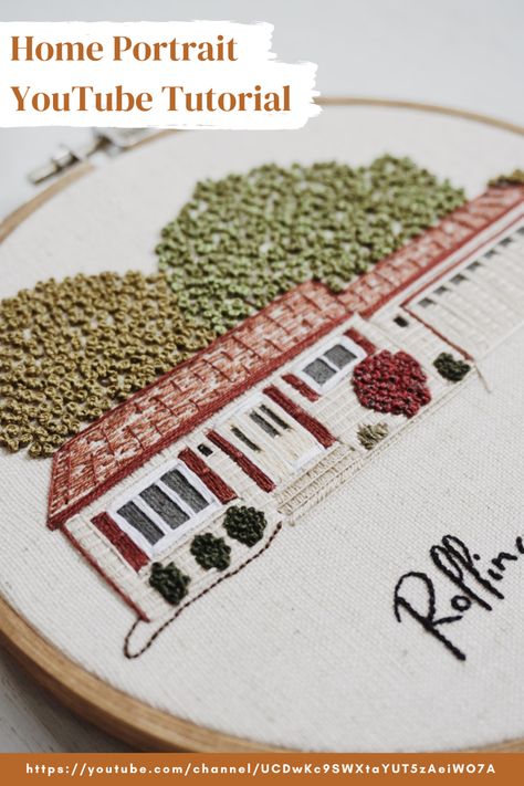 How To Embroider Bricks, How To Embroider Your House, How To Embroider A House, Embroidered House Portrait, Embroidery House Pattern, Architectural Embroidery, Embroidered House, House Embroidery, Diy Embroidery Projects