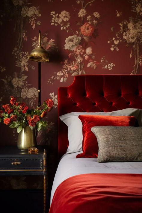 Dream in the lap of luxury every night! 🛏✨ Unveil the secrets of creating a 'Luxury Bedroom' with our latest guide. Learn simple yet transformative steps to elevate your space into a sumptuous sanctuary. #LuxuryBedroomTips #ElegantInteriors #BedroomGoals Vintage Modern Bedroom, Red Room Decor, Burgundy Bedroom, Red Bedroom Design, Red Bedroom Decor, Luxury Bedroom Design, Red Home Decor, Bedroom Red, Red Rooms