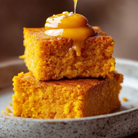 Honey Butter Sweet Potato Cornbread - recipes Sweet Potato Honey Cornbread, Vegan Cornbread Recipe, Classic Cornbread, Sweet Potato Cornbread, Vegan Cornbread, Cornbread Recipes, Honey Cornbread, Gluten Free Cornbread, Dairy Desserts