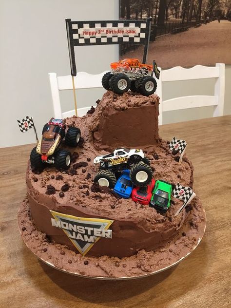 Monster Truck Birthday Cake Ideas 2024: Rev Up Your Child's Party! 3 Number 2 Cake Monster Truck, Monster Truck 3rd Birthday Party Cake, Monster Truck Theme Birthday Cake, Monster Trucks Party Ideas, Monster Truck Donut Party, Third Birthday Monster Truck, Monster Jam 2nd Birthday, Boy 4th Birthday Cake, Monster Jam Bday Party