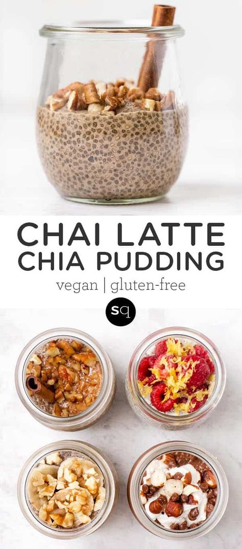 How to make Chai Latte Chia Pudding! This quick and easy breakfast recipe is packed with protein, filling and delicious! Only takes 5 minutes of prep and then leave in the refrigerator overnight to enjoy a gluten-free and vegan breakfast. Chai Latte Chia Pudding, Overnight Chia Recipe, Protein Chai Pudding, Chai Chia Pudding, Chia Pudding High Protein, Chia Overnight Pudding, Chea Seeds, Chia Breakfast Recipes, Overnight Chia Pudding Breakfast