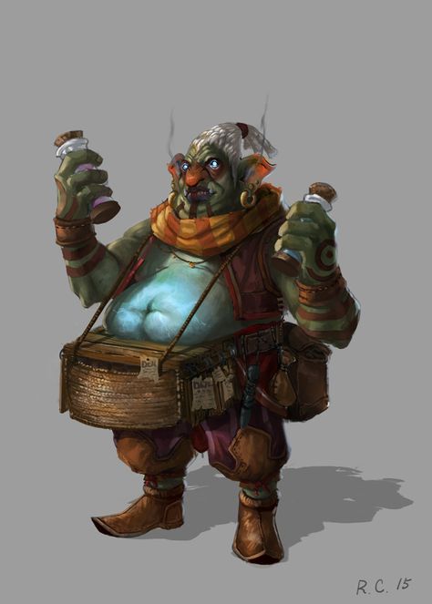 goblin!, Ryan Ching on ArtStation at https://www.artstation.com/artwork/eR1RZ Goblin Merchant Art, Goblin Shopkeeper, Goblin Merchant, Goblin Character Art, Goblin Town, Potion Maker, Goblin Character, Goblin Market, Goblin Art