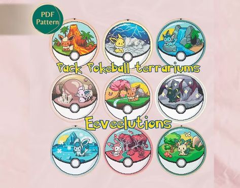 Pack Pokeball Terrarium Eeveelutions Cross Stitch Pattern Counted Cross Stitch Cross Stitch Pattern Pokemon Pattern Keeper Compatible - Etsy Umbreon Sylveon, Bulbasaur Cross Stitch Pattern, Pokeball Cross Stitch Pattern, Bulbasaur Cross Stitch, Flareon Cross Stitch, Pokeball Terrarium, Derpy Pokemon Cross Stitch, Stitch Cross Stitch Pattern, Pokemon Terrarium