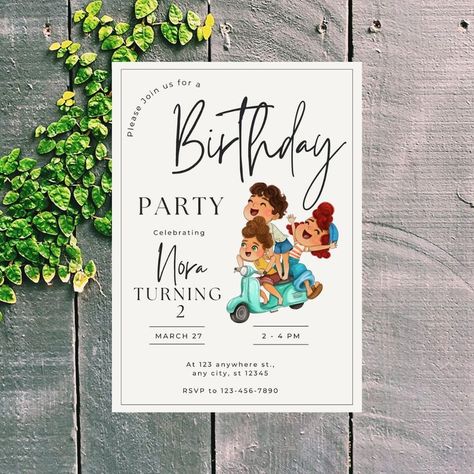 Minimalist Luca Birthday Invitation Luca Party, Luca Birthday, Third Birthday, Digital Invitation, Boy Party, Digital Invitations, 3rd Birthday, Birthday Theme, Birthday Party Invitations