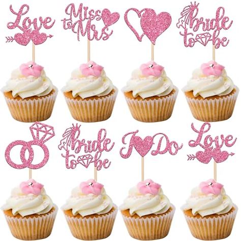 Bridal Shower Cupcake Toppers, Bridal Shower Cupcakes Toppers, Bridal Shower Cupcakes, Miss To Mrs, Edible Cupcake Toppers, Love Me Do, Cupcake Picks, Diamond Glitter, Party Cake