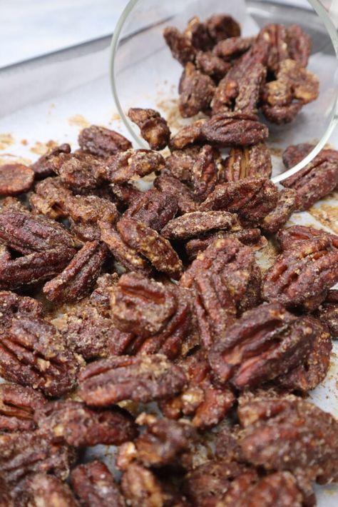 Sugar Free Candied Pecans Low Carb Candied Pecans, Sugar Free Candied Pecans, Keto Pecans, Keto Candied Pecans, Swerve Recipes, Spiced Walnuts, Low Carb Candy, Glazed Pecans, Lectin Free