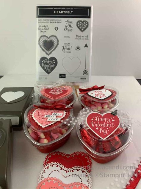 Heart Foil Tins filled with Sweets > Stamp with Candi Valentine Treat Boxes Ideas, Roommate Gift Ideas, Treat Boxes Ideas, Valentine Treat Boxes, Treat Box Ideas, Stampin Up Valentines, Valentine Cakes, Valentines Cake, Valentine Treat