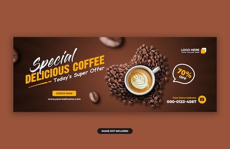 Delicious coffee sale facebook cover ban... | Premium Psd #Freepik #psd #social-design #square-banner #social-media-design #media-post Cafe Billboard Design, Furniture Facebook Cover Design, Cafe Banner Design, Coffee Banner Design, Cafe Banner, Coffee Banner, Google Banner Ads, Coffee Social, Cafe Poster