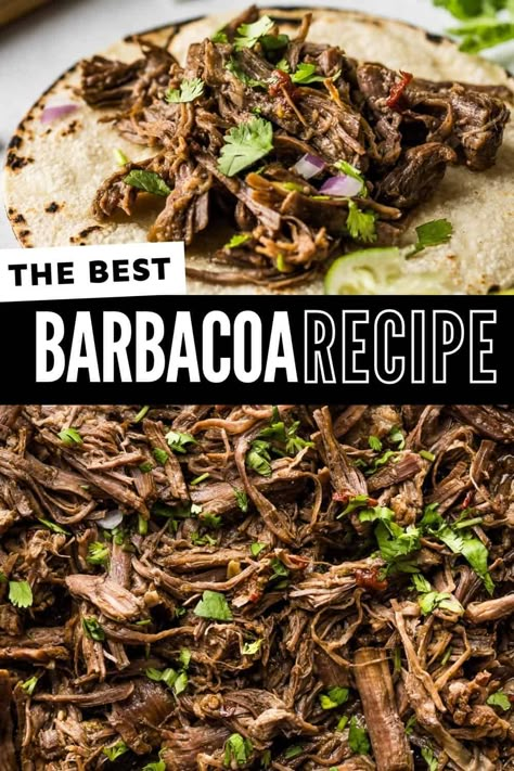 This beef barbacoa recipe is the ultimate combination of juicy and tender slow-cooked beef with the most delicious spices and seasonings. Pile it onto tortillas or stuff in burritos, quesadillas, gorditas, and more! Best Barbacoa Recipe, Mexican Barbacoa Recipe, Beef Barbacoa, Isabel Eats, Barbacoa Recipe, Mexican Menu, Tamale Recipe, Homemade Mexican, Barbacoa Beef