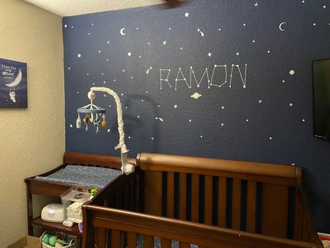 Space themed nursery baby boy nursery astronaut nursery Outer Space Nursery Boy Rooms, Nursery Astronaut, Boy Space Nursery, Astronaut Nursery, Celestial Aesthetic, Nursery Baby Boy, Outer Space Nursery, Boy Rooms, Nursery Boy