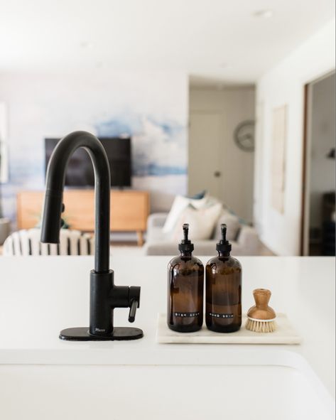 My favorite way to elevate kitchen necessities: 1. Decant dish and hand soap into amber glass dispensers and add a label 2. Buy a pretty sponge and/or scrubber 3. Corral every day sink items on a tray! http://liketk.it/3eHMC #liketkit @liketoknow.it @liketoknow.it.home #LTKhome #LTKunder50 Dish Soap And Sponge Tray, Kitchen Soap Dispenser Tray, Amber Glass Soap Dispenser Kitchen, Kitchen Sink Soap Tray Ideas Ceramic, Dish Soap And Hand Soap Dispenser, Amber Soap Dispenser Bathroom, Dish And Hand Soap Dispenser, Dish Detergent Dispenser Ideas, Kitchen Sink Dish Soap Organization