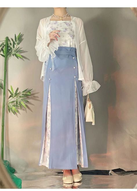 Song Dynasty Sweet Hanfu Dress Three Piece Suit Lace Trumpet Sleeve Jacket Printed Sling Improved Modern Horse Face Skirt Women - AliExpress Modern Style Outfit Women, Modern Dress Designs, Modernized Hanfu, Modern Hanfu Dress, Skirt With Jacket, Hanfu Skirt, Hanfu Modern, Long Jacket Dresses, Face Skirt