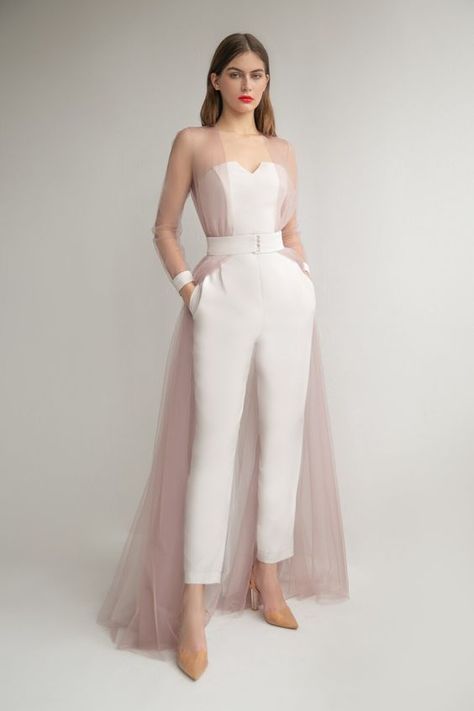 Wedding Dresses Jumpsuit, Jumpsuit Cape, Jumpsuit Wedding Dress, Bridal Vibes, Jumpsuit Wedding Guest, Dress With A Train, Wedding Dresses Modern, Bridal Pantsuit, Smallest Waist