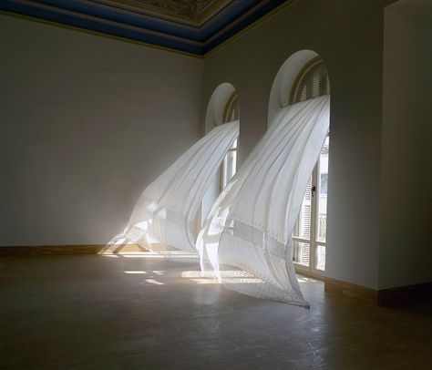 Empty Room, Frozen In Time, Lace Curtains, White Curtains, Chiaroscuro, Large Windows, Light And Shadow, In The Middle, The Middle