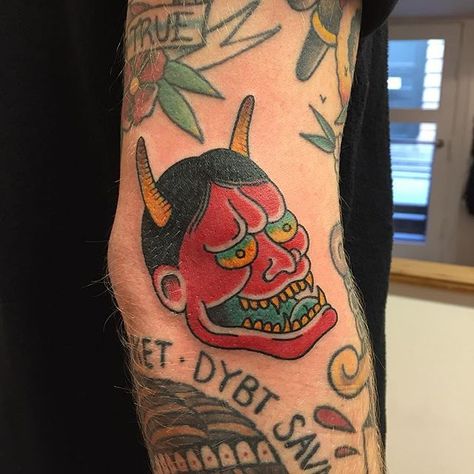 Hannya Tattoo by Adam Peoples #hannya #Japanese #mask #AdamPeoples | Mar 24th 2016 | 12217 Traditional Tattoo Eye, Oni Mask Tattoo, Cupid Tattoo, Hannya Mask Tattoo, Vintage Tattoo Design, Sunset Tattoos, Hannya Mask, Devil Tattoo, Light Tattoo