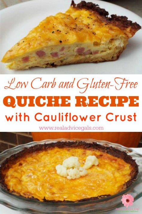 Healthy and so delicious! Low-Carb and Gluten-Free quiche recipe with cauliflower crust Cauliflower Quiche, Gluten Free Quiche Recipes, Recipe With Cauliflower, Quiche Crust, Gluten Free Quiche, Real Advice, Keto Quiche, Thrifty Thursday, Cauliflower Crust