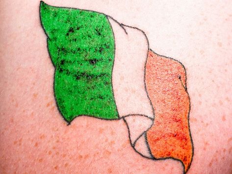 Coloured irish flag tattoo Irish Flag Tattoo, Irish Tattoos For Men, Irish Tattoo, Small Bee Tattoo, Best Tattoo Ideas For Men, Memorial Tattoo Quotes, Shamrock Tattoos, Egyptian Tattoo Sleeve, Super Tattoo