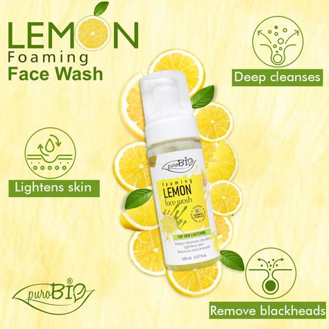 Begin your skincare ritual with Purobio's Lemon Foaming Face Wash for a gentle yet invigorating cleanse that leaves your skin feeling refreshed and revitalized. Lemon Face, Lemon On Face, Skincare Ritual, Natural Face Wash, Foaming Face Wash, Lighten Skin, Creative Ads, Blackhead Remover, Face Care