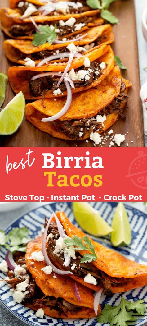 Crockpot Beef Birria Tacos, Tacos Birria Crockpot, Birria Tacos In Crockpot, Slow Cook Birria Tacos, Beef Birria Tacos Recipe Crockpot, Birria Tacos Crock Pot, Shredded Beef Tacos Stove Top, Best Mexican Tacos, Birria Broth Recipe