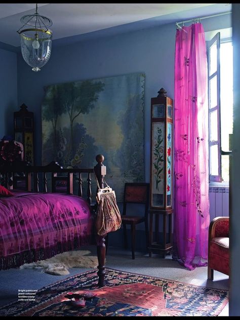 Purple Curtains, Purple Bedrooms, Pink Curtains, Boho Interiors, Dark Interiors, Bedroom Boho, Beautiful Bedrooms, Boho Bedroom, Bed Room