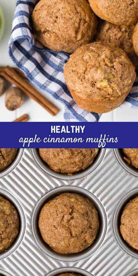 Made with whole wheat flour and just two tablespoons of oil, these healthy apple muffins are a perfect snack or breakfast. Wheat Flour Muffins, Healthy Apple Cinnamon Muffins, Cinnamon Muffins Recipe, Apple Baking, Apple Cinnamon Muffins Recipe, Apple Muffins Healthy, Wheat Flour Recipes, Whole Wheat Muffins, Apple Recipes Healthy