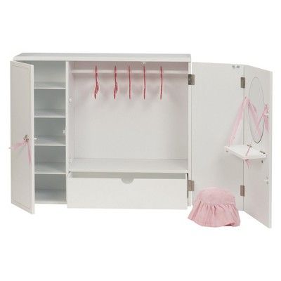 Our GenerationÂ® Wooden Wardrobe #Generation, #Wooden, #Wardrobe Our Generation Doll Accessories, American Girl Doll Bed, Doll Clothes Hangers, Doll Storage, Doll Closet, Wooden Wardrobe, Our Generation Dolls, Doll Wardrobe, Girl Closet