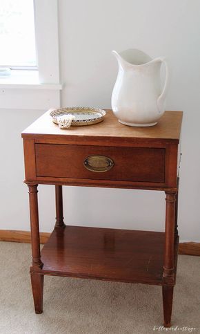 Antique Nightstand Makeover, Bedroom Nightstand Ideas, Eclectic Nightstand, Antique Nightstand, Nightstand Ideas, Nightstand Design, Contemporary Nightstand, Bedroom Nightstand, Nightstand Decor