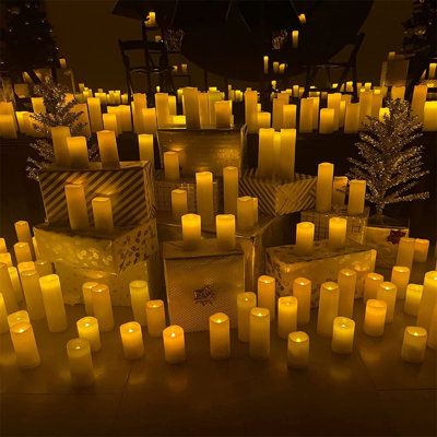 Each candle is powered by 2 AA batteries and controlled by a remote control from 5-10 metres away. One remote controls all candles. High quality battery can last more than 300 hours. The bulb can last more than 30,000 hours. You can reuse them again and again. Our flameless candles are safe and flameless, with LED lights, no fire and no smoke. There is no need to worry about the fire caused by the elderly, children or pets knocking over the candles. It is an excellent living item to create a war Led Candles Wedding, Battery Powered Candles, Flameless Candle Set, Ivory Candles, Fake Candles, Electronic Candles, Battery Candles, Floor Candle, Led Pillar Candle