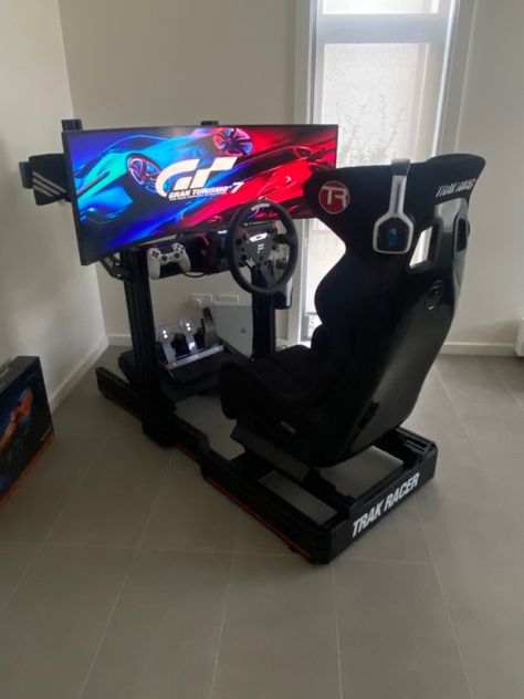 This is my trakracer tr120 with fanatic dd1 and v3 pedals with the clubsport steering wheel and the Samsung g9 curved monitor Steering Wheel Setup Gaming, Gaming Wheel Setup, Steering Wheel Gaming Setup, Curved Monitor, Small Game Rooms, Basement Games, Driving Simulator, Home Studio Setup, F1 Wallpaper Hd