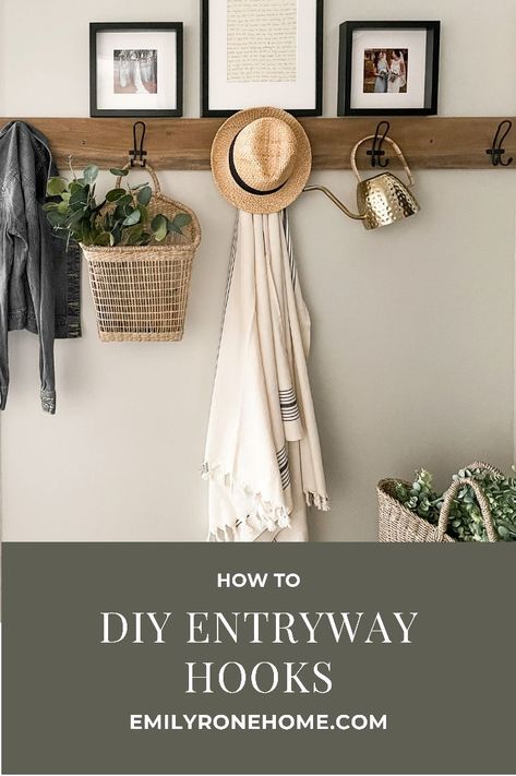 A step-by-step tutorial to DIY wooden entryway wall hooks to bring attention to a space that isn’t big enough for a table, chair, etc. Read on to learn how to make your own entryway wall hooks from a wooden board, and learn from my mistakes! Entryway Wall Hooks, Warped Wall, Entryway Hooks, Orchard House, Diy Hooks, Entry Wall, Diy Entryway, Wall Mounted Hooks, Entryway Wall