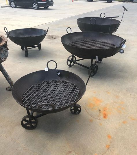 How cool are these fire pits on wheels and with handles, we just got in here @oldworldantieks !!! All different sizes. #europeanantiques… Wheel Fire Pit, Iron Fire Pit, European Doors, European Antiques, Dream Backyard, Backyard Projects, Firepit, Fire Pits, Outdoor Living Areas