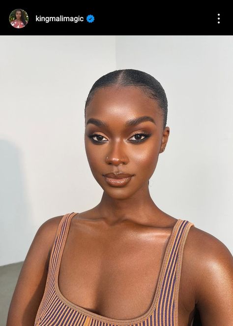 Classy Makeup Black Women, Clean Makeup Look Black Women, Deep Skin Makeup, Clean Girl Makeup Black Women, Bridal Makeup Dark Skin, Soft Glam Makeup Black Women Dark Skin, Makeup On Dark Skin Women, Soft Makeup Looks Black Women, Nude Makeup Black Women