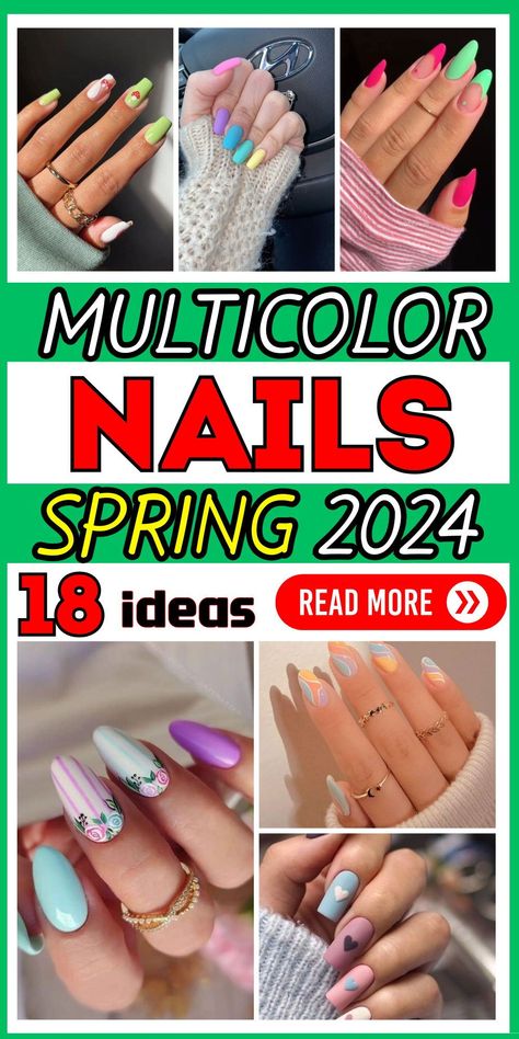 Embrace Spring 2024 with our guide to nail trends. Find your perfect mix of multicolor vibrance and subtle pastels to match the season's joy. Pastel Trends, Chic Manicure, Nails Care, Multicolored Nails, Squoval Nails, Nail Color Trends, Spring Nail Trends, Bold Statements, Edgy Nails