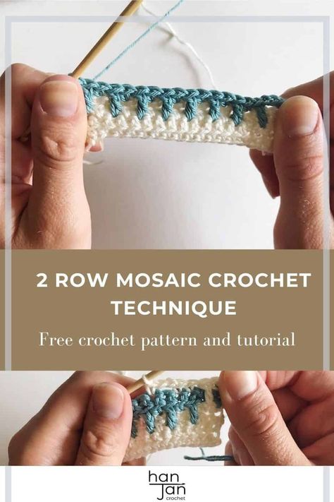 Learn how to work the 2 row mosaic crochet technique with this photo and video tutorial from HanJan Crochet. Includes a free mosaic crochet blanket pattern and how to read crochet charts too. #mosaiccrochet #2rowmosaiccrochet #mosaiccrochettechnique Beginner Mosaic Crochet Tutorial, How To Crochet Mosaic Patterns, Crochet Mosaic Moss Stitch, Mosaic Crochet Tutorials Free, Mosaic Crochet Headband, Mosaic Crochet Patterns Free Tutorial, Overlay Crochet Tutorial, How To Read Mosaic Crochet Charts, Interlocking Mosaic Crochet