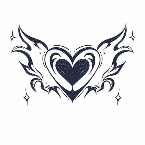 Line art, heart, art, lines, wings, stars, hearts, illustrations, draw, Y2k Heart With Wings, Heart With Angle Wings, Heart Wings Drawing, Heart With Wings Drawing, Cool Heart Tattoos, Wings Line Art, Sketchbook Themes, Dyeing Clothes, Heart With Wings Tattoo