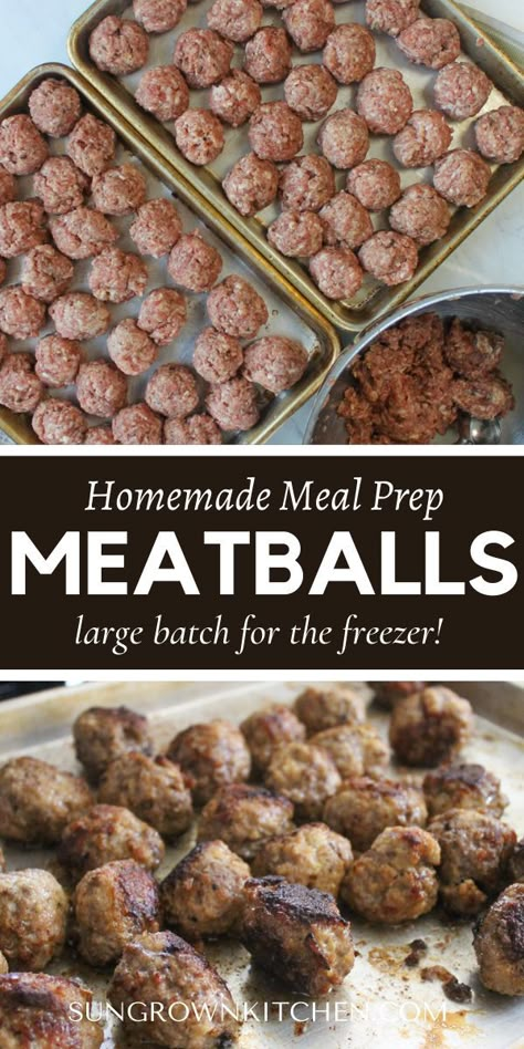 Freezer Meatballs Pioneer Woman, Diy Frozen Meatballs, Bulk Meatball Recipe, Bulk Meat Meal Prep, Big Batch Food Recipes, Large Batch Cooking Recipes, Meatball Freezer Meal Make Ahead, Meatball Recipes To Freeze, Make Ahead Swedish Meatballs To Freeze