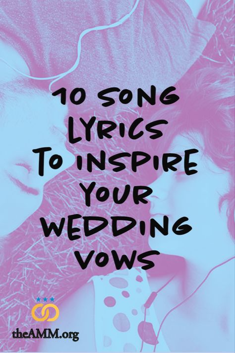 Saturated color photo in blue and purple shows a close up of a young couple laying in the grass with their faces almost touching, blissfully listening to music on their headphones together. The words "10 Song Lyrics to Inspire Your Wedding Vows" are written in the center of the image, and the American Marriage Ministries logo is in the bottom left corner, two gold rings and three blue stars, with the website address written below: theAMM.org Song Lyrics About Family, Love Song Lyrics Quotes, Wedding Lyrics, Wedding Card Quotes, Love Song Lyrics, Wedding In Las Vegas, Best Wedding Songs, Wedding Ceremony Readings, Wedding Song Lyrics