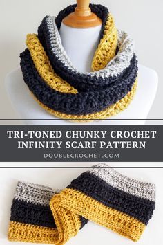 Crochet Scarf With Bulky Yarn, Crochet Team Spirit Patterns, Free Infinity Scarf Crochet Pattern, Ravelry Crochet Free Patterns, Crochet Steelers, Chunky Scarf Crochet Pattern, Crochet Chunky Scarf, Infinity Crochet Scarf, Crochet Ideas For Beginners