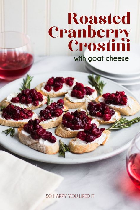 This Roasted Cranberry and Goat Cheese Crostini is positively addicting! Tart cranberries turn jammy when roasted, perfectly complimenting the tangy goat cheese. Fresh herbs add festive flavor. Roasted Cranberry And Goat Cheese Crostini, Roasted Balsamic Cranberry And Brie Crostini, Cranberry Goat Cheese Crostini, Cranberry And Goat Cheese Appetizer, Cranberry Crostini, Cranberry Goat Cheese, Crostini Recipe, Cheese Crostini, Baking Lessons