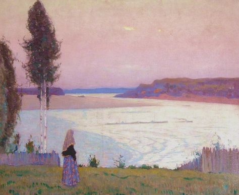 nesterov paintings | evening solitude on the volga mikhail nesterov 1932 Mikhail Nesterov