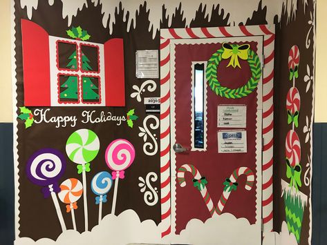 Holiday Door Decorations For Daycare, Candy Christmas Door, Gingerbread Classroom Door, Christmas Hallway Decor, Christmas Cubicle Decorations, Christmas Hallway, Door Decorations Classroom Christmas, Holiday Door Decorations, Classroom Christmas Decorations